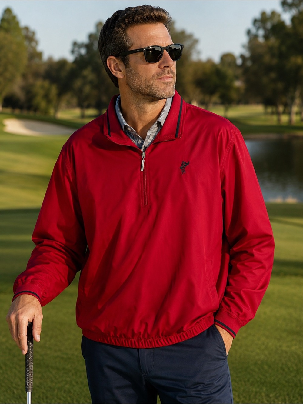 Ashworth Red Quarter-Zip Windbreaker with Contrast Trim